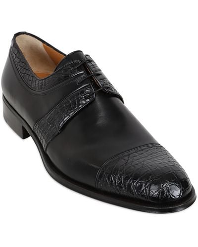 A.Testoni Leather Crocodile Derby Shoes - Black