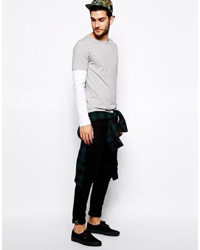 ASOS Long Sleeve T-shirt With Double Layer - Gray