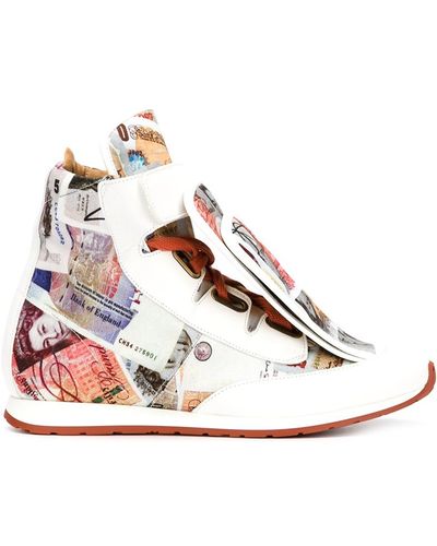 Vivienne Westwood Three-tongue Money Print Sneakers - White