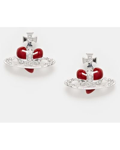 Vivienne Westwood Diamante Heart Stud Earrings - Red