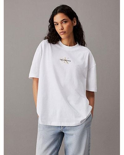 Calvin Klein Monogramm-Boyfriend-T-Shirt - Weiß