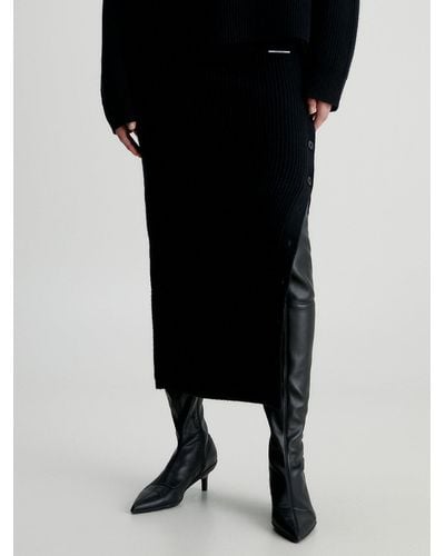 Calvin Klein Jupe longue en laine - Noir