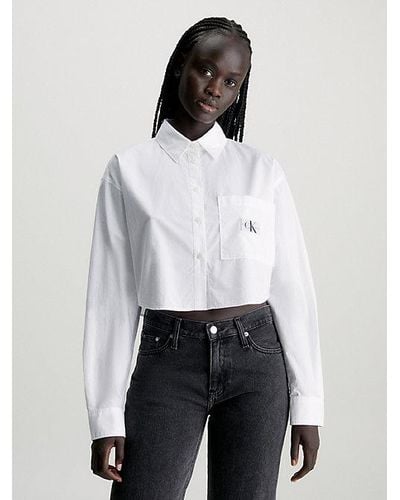 Calvin Klein Cropped Overhemd Van Poplinkatoen - Wit