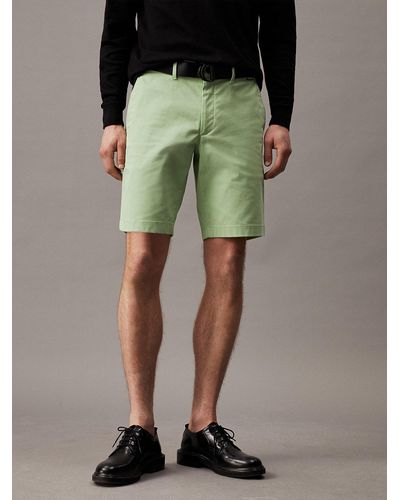 Calvin Klein Slim Twill Belted Shorts - Green