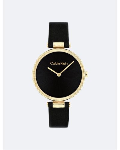 Calvin Klein Minimal Leather Strap Watch - Black