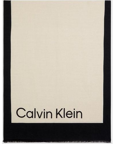 Calvin Klein Écharpe en lin mélangé avec logo - Noir