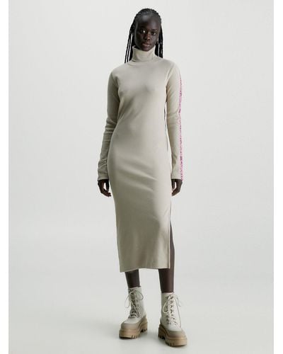Calvin Klein Robe longue slim côtelée - Blanc