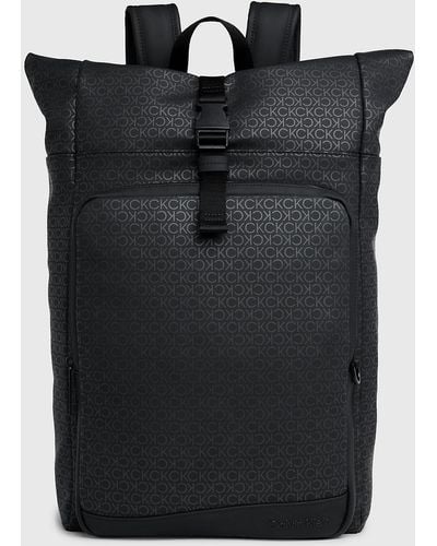 Calvin Klein Logo Roll-top Backpack - Black