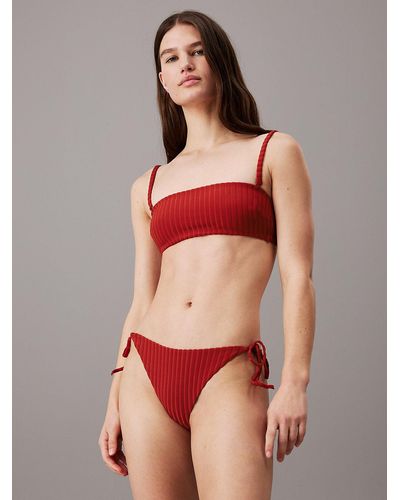 Calvin Klein Tie Side Bikini Bottoms - Archive Rib - Red