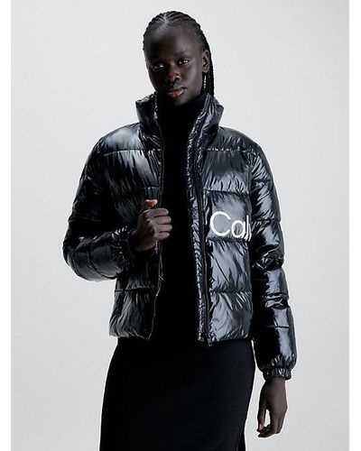 Calvin Klein Fitted Pufferjack Met hoogglans Afwerking - Zwart