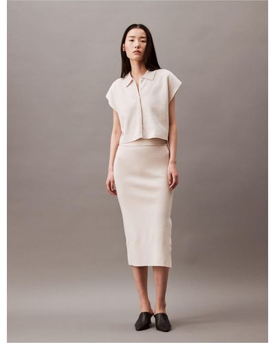 Calvin Klein Split Hem Midi Skirt - Natural