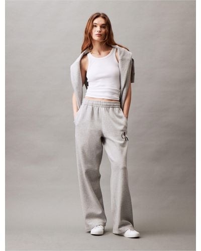 Calvin Klein Monogram Logo Wide Leg Sweatpants - Gray