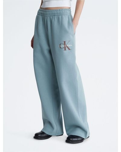 Calvin Klein Monogram Logo Wide Leg Sweatpants - Blue