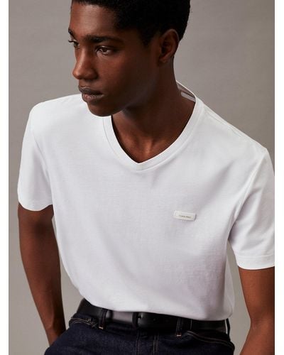 Calvin Klein T-shirt à col en V en coton - Blanc