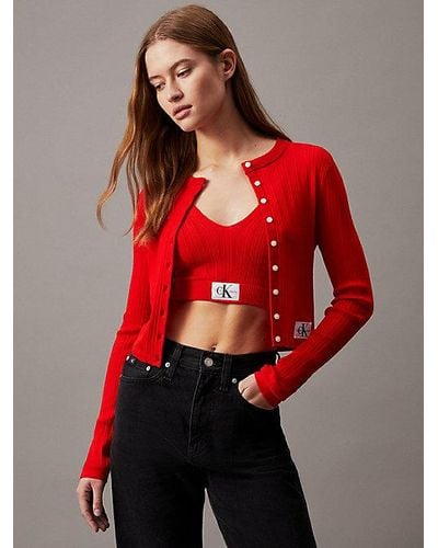 Calvin Klein Cárdigan de lyocell de canalé suave - Rojo
