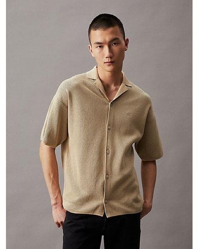 Calvin Klein Camisa de manga corta de punto gofrado - Marrón
