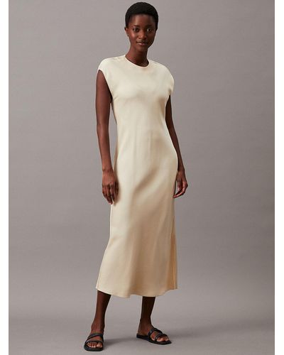 Calvin Klein Slim Viscose Linen Midi Dress - Natural
