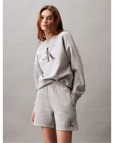 Calvin Klein Monogram Logo Fleece Shorts - Grey