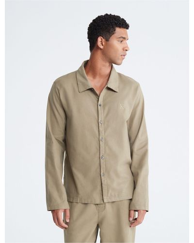 Calvin Klein Pure Flannel Classic Sleep Button-down Shirt - Natural