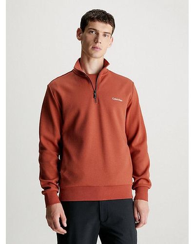 Calvin Klein Sweatshirt Met Rits In De Hals - Rood