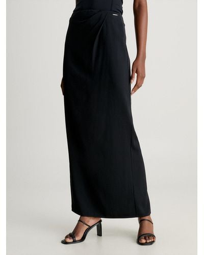 Calvin Klein Jupe longue drapée en crêpe - Noir