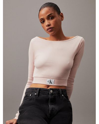 Calvin Klein Slim Long Sleeve Cropped Top - Grey