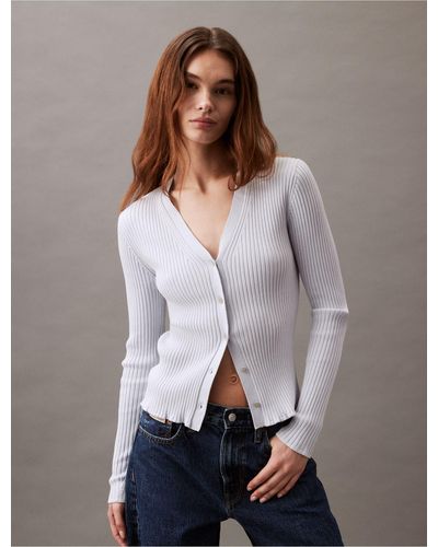 Calvin Klein Smooth Cotton Rib Sweater Cardigan - Gray