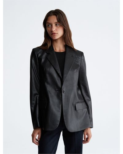 Calvin Klein Faux Leather Blazer - Black