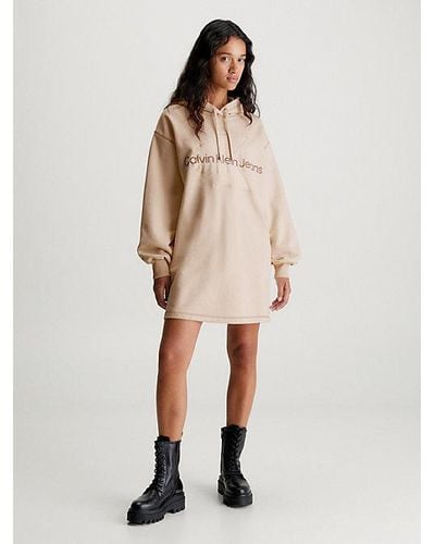 Calvin Klein Oversized Sweatshirtjurk Met Capuchon - Naturel