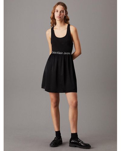 Calvin Klein Cut Out Logo Tape Mini Dress - Black