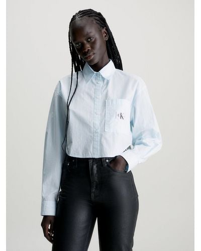 Calvin Klein Chemise courte en popeline de coton - Blanc