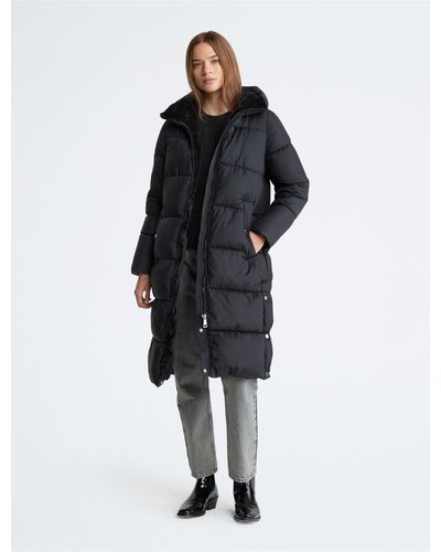 Calvin Klein Long Faux Fur Puffer Coat - Black