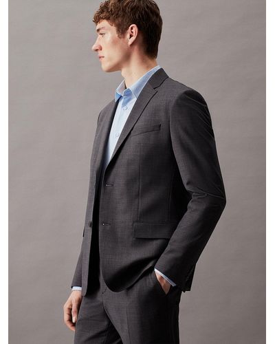 Calvin Klein Slim Wool Melange Blazer - Grey