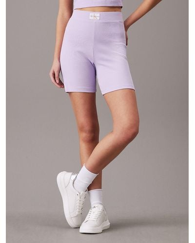 Calvin Klein Slim Ribbed Cotton Shorts - Purple