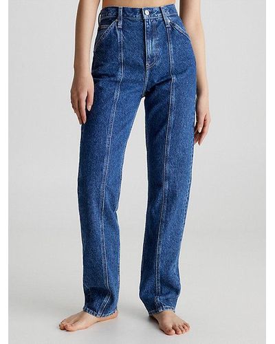 Calvin Klein Straight Utility Jeans Met Hoge Taille - Blauw