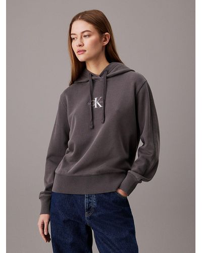 Calvin Klein Washed Cotton Monogram Hoodie - Grey