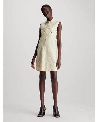 Calvin Klein Linen Cotton Sleeveless Dress - Natural