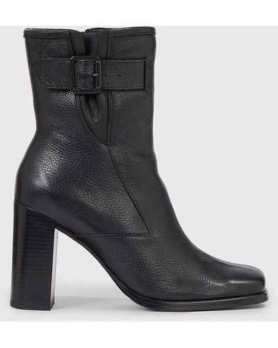 Calvin Klein Leather Heeled Boots - Black