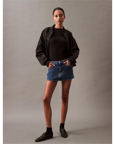 Calvin Klein Micro Mini Denim Skirt - Brown