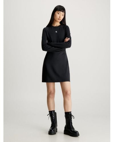Calvin Klein Milano Jersey Long Sleeve Dress - Black