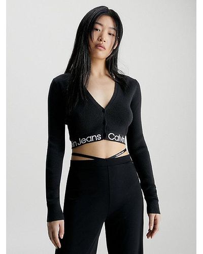 Calvin Klein Cárdigan cropped de punto de algodón - Negro