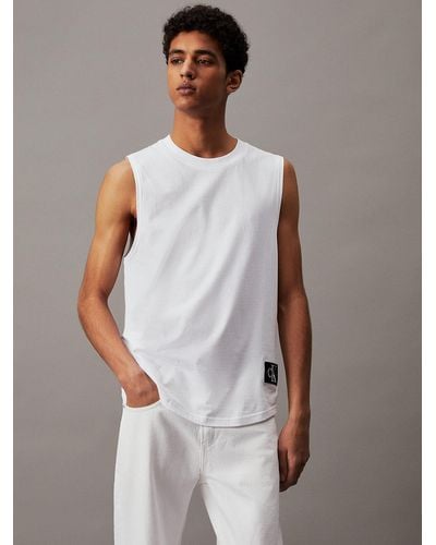 Calvin Klein Débardeur en coton avec insigne - Blanc