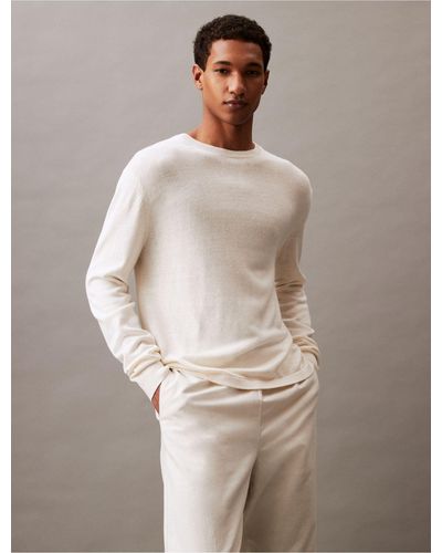Calvin Klein Linen Blend Crewneck Sweater - Natural