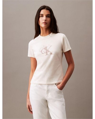 Calvin Klein Contrast Monogram Logo Slim Fit Crewneck T-shirt - Multicolor