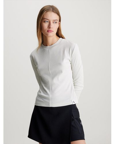 Calvin Klein Slim Ribbed Long Sleeve Top - White