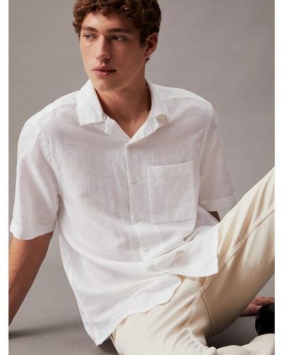 Calvin Klein Chemise à poche en coton et lin - Blanc