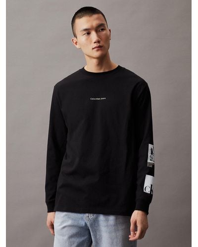 Calvin Klein T-shirt à manches longues avec nombreux logos - Noir