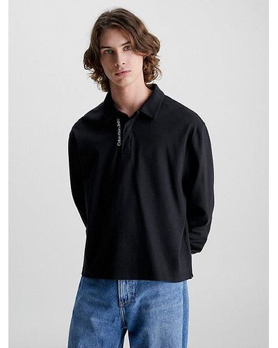 Calvin Klein Lässiges langärmliges Poloshirt - Schwarz