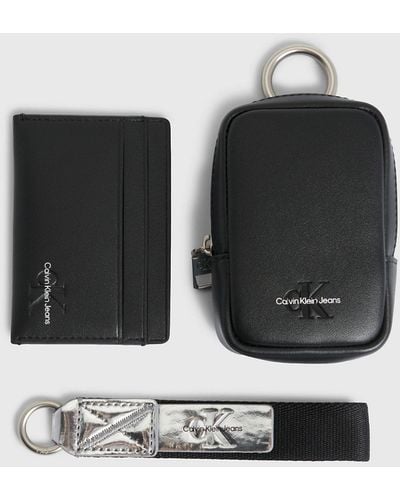 Calvin Klein Cardholder, Pouch And Keyring Gift Set - Black
