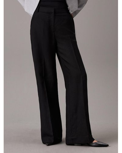 Calvin Klein Wide Leg Linen Blend Trousers - Black